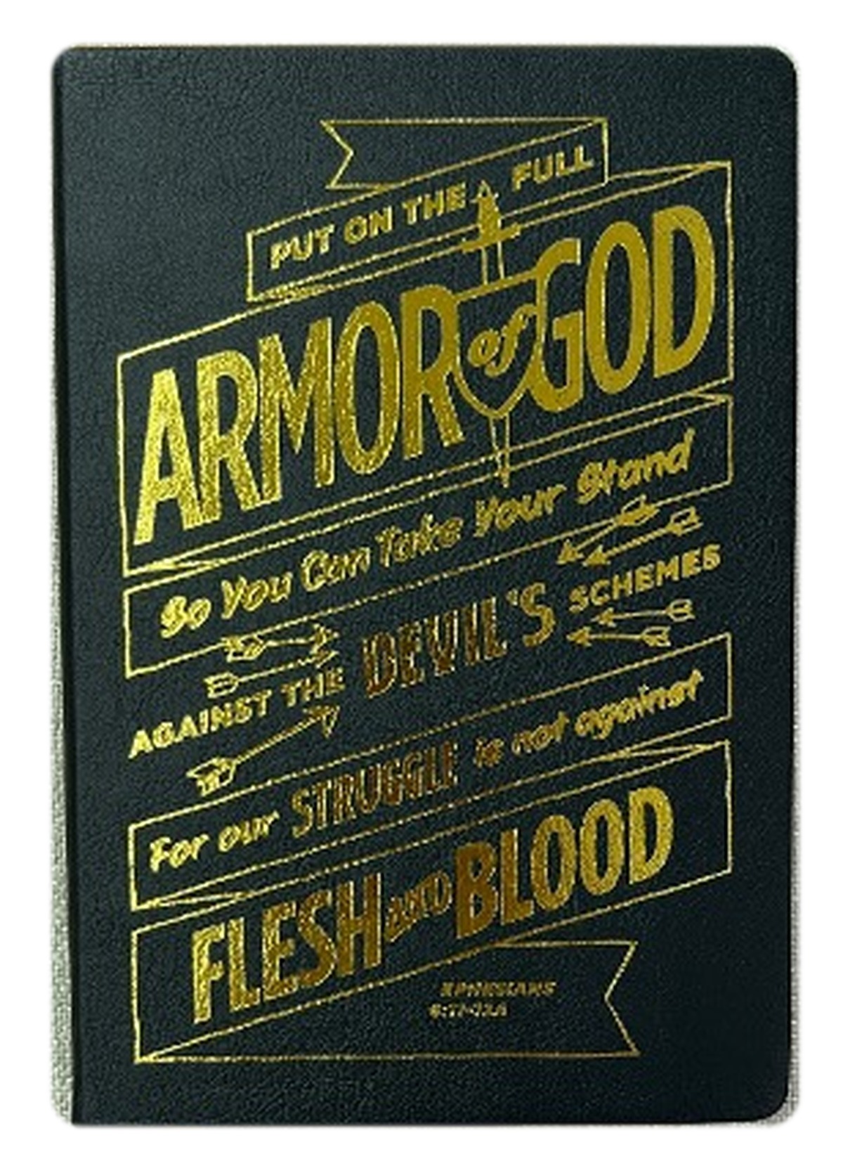 Armor of God journal, black vegan leather with gold foil hand-lettering